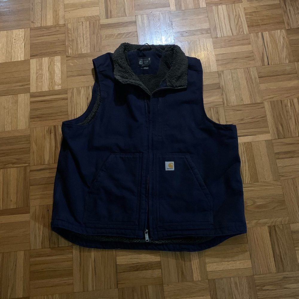 Carhartt Navy Vest with Fleece Collar